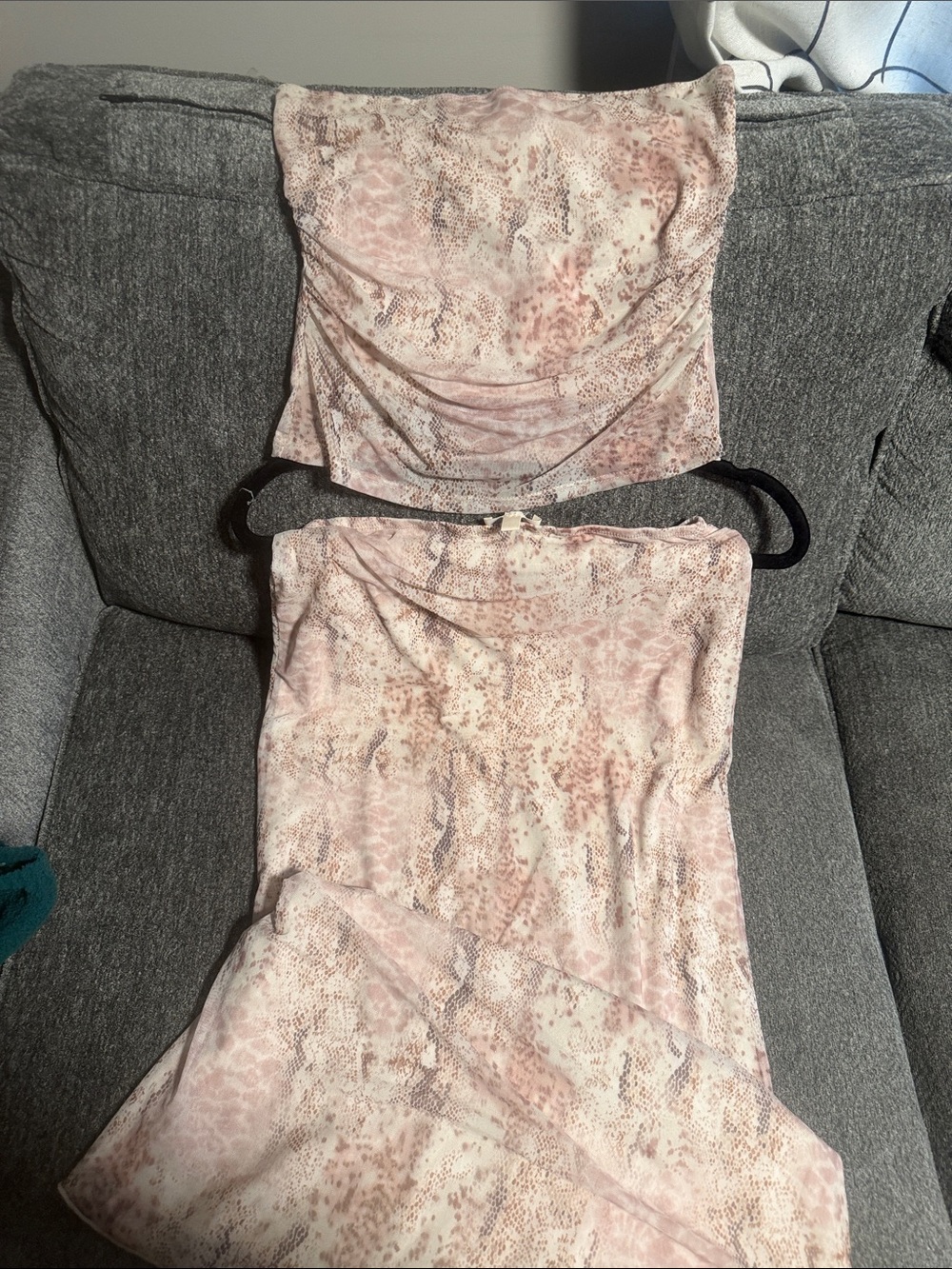 Blush and Cream Strapless Animal-Print Tube Top and Skirt Set